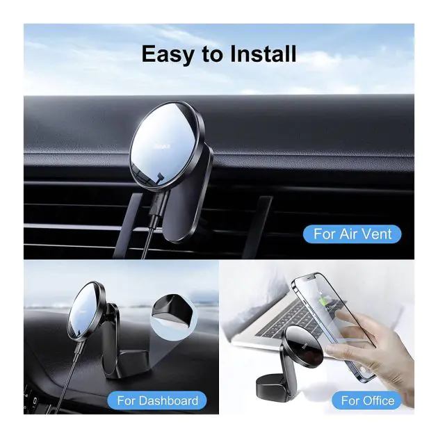 Chargeur de voiture sans fil - Baseus - support magnétique 15 W - pour tableau de bord et grille d'aération 2