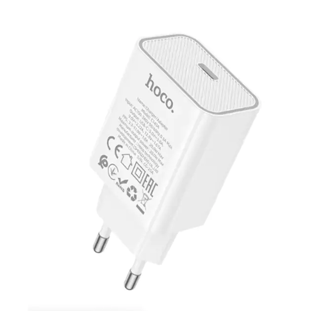 Chargeur HOCO - C143A - PD 20W - Port USB-C - Cordon Lightning Inclus - Charge Rapide iPhone - Blanc 2