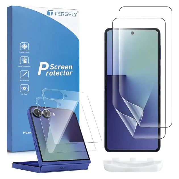 Lot de 2 + 2 Films de protection d'écran pour Samsung Galaxy Flip7 - 2 protections d'écran intérieures en TPU + 2 protections d'écran avant en verre trempé 2