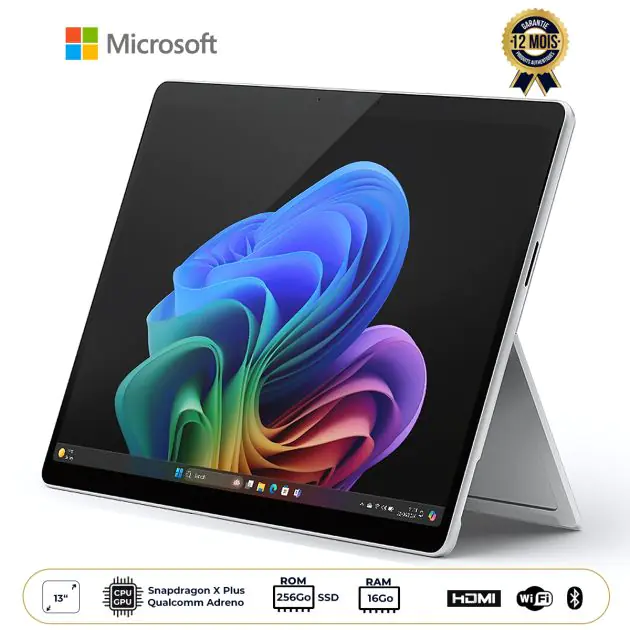 Microsoft Surface Pro 11th Edition 2024 – 2 en 1 – Écran 13" LCD 120Hz – Snapdragon X Plus – 16 Go RAM, 256 Go SSD – Platinum – Garantie 12 mois – Livré sous 7 jours